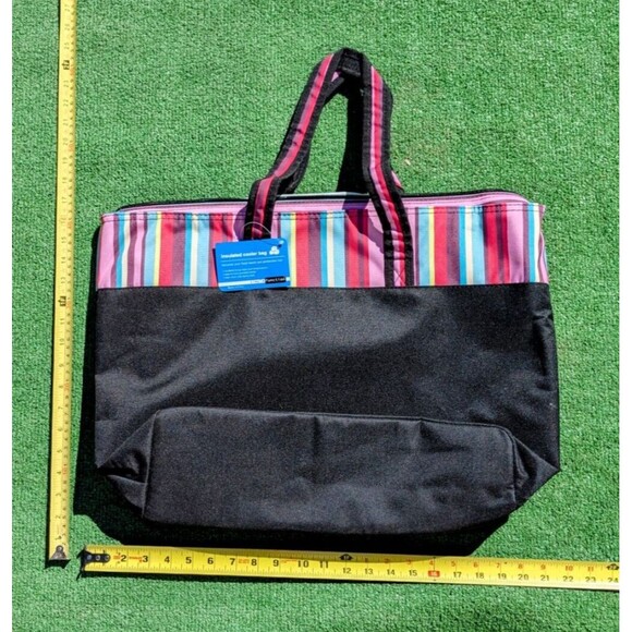 Large Insulated Zipper Closure Reusable Shopping Tote Travel Beach Camping Bag - Picture 2 of 3